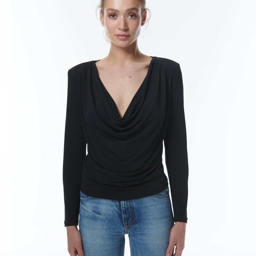 Theo the Label Black Drapped Front Top